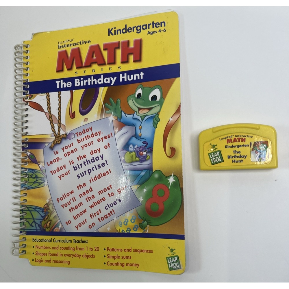 Vintage LeapFrog LeapPad Interactive Math The Birthday Hunt Book & Cartridge